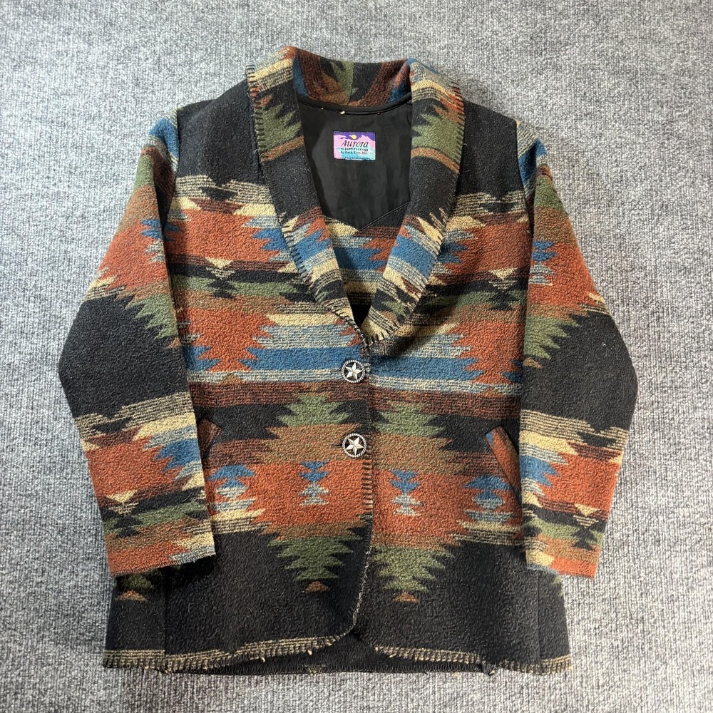 Aurora Clothing Blazer Womens Medium Black Wool Southwestern Aztec Geometric